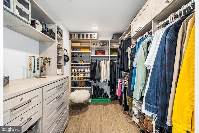 spacious closet featuring light wood-type flooring