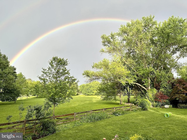 view of property's community with a rural view and a lawn