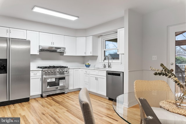 kitchen with sink, plenty of natural light, white cabinets, and appliances with stainless steel finishes