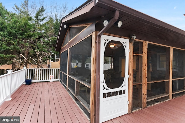 wooden terrace with a sunroom