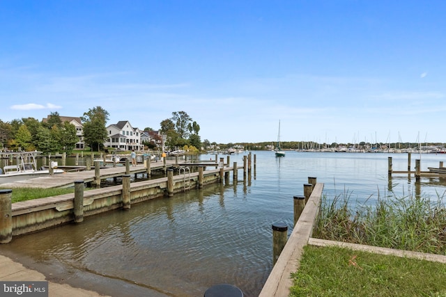 dock area featuring a water view