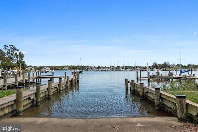 view of dock with a water view