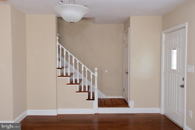 foyer with dark hardwood / wood-style floors