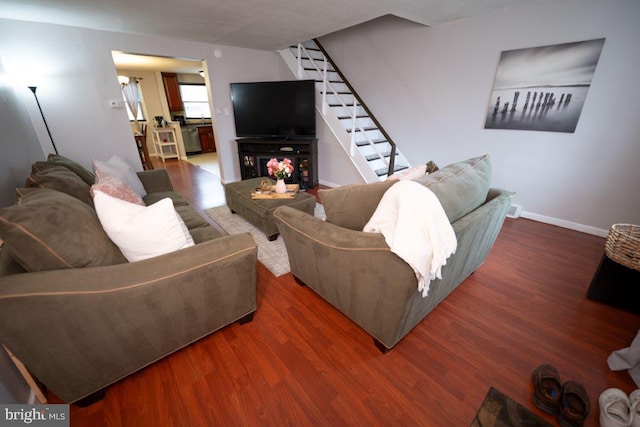 living room with dark wood-type flooring