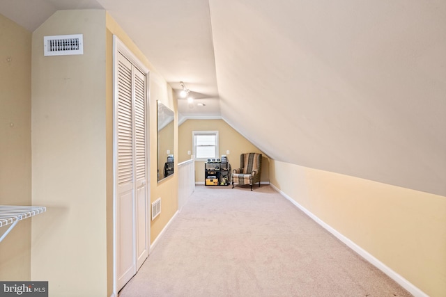 additional living space featuring lofted ceiling and light colored carpet