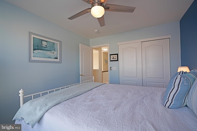 bedroom featuring a closet and ceiling fan