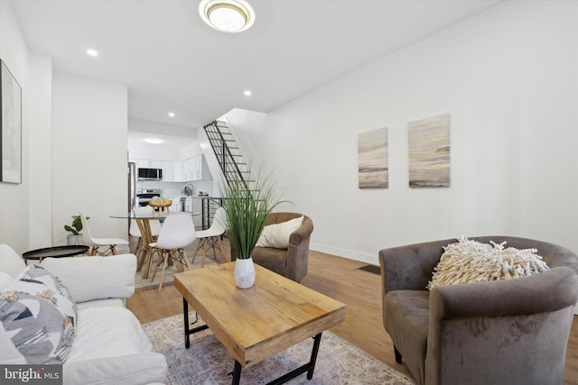 living room with light wood-type flooring