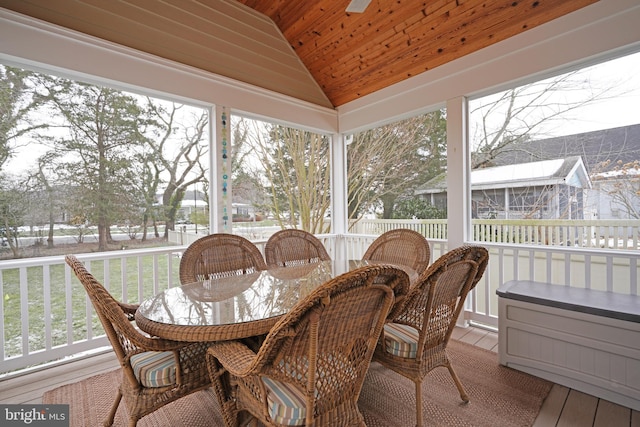 sunroom / solarium featuring vaulted ceiling and wooden ceiling