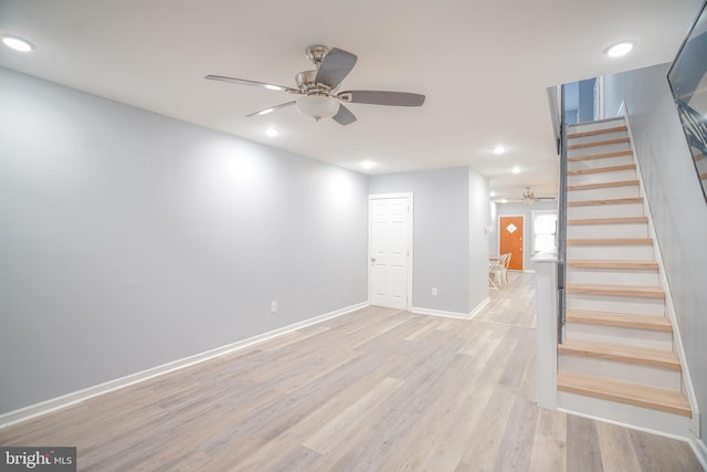 interior space featuring ceiling fan and light hardwood / wood-style floors