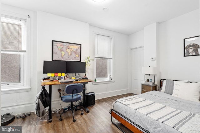 bedroom with multiple windows and wood-type flooring