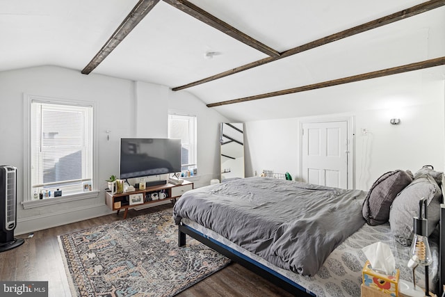 bedroom featuring hardwood / wood-style flooring and vaulted ceiling