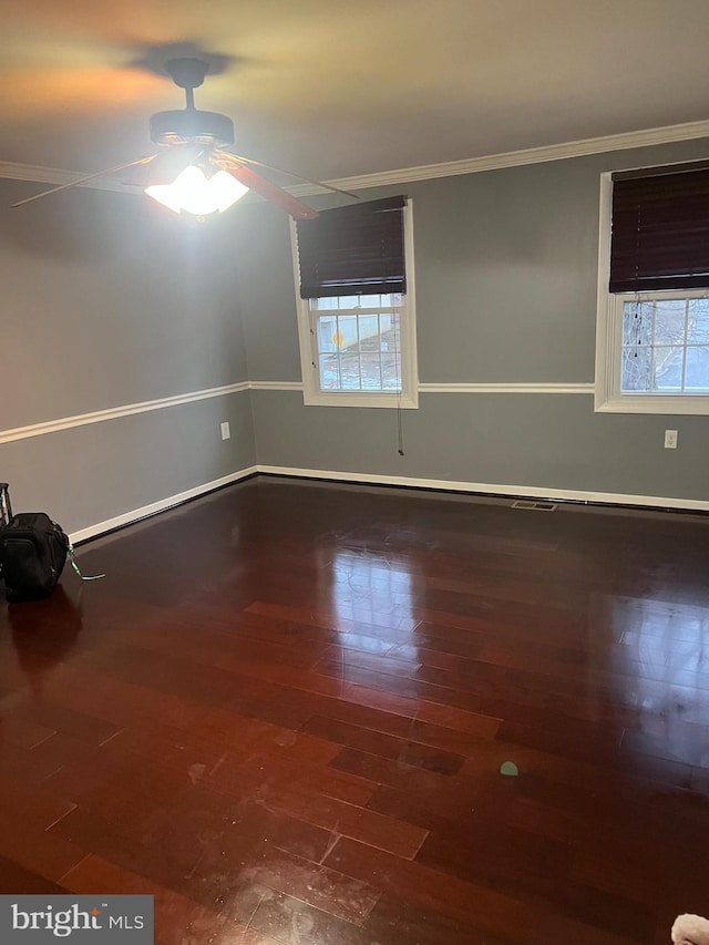 9429 Fairhaven Ave, Upper Marlboro, MD 20772 - empty room featuring wood-type flooring, ornamental molding, and ceiling fan