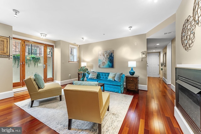 living room with wood-type flooring