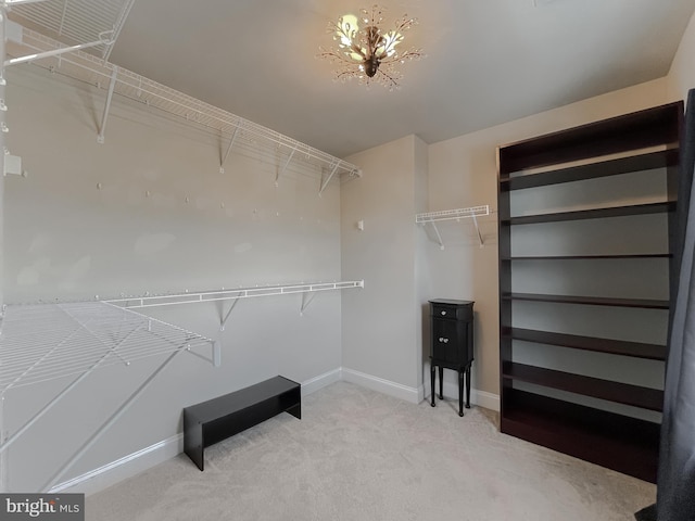 walk in closet featuring carpet flooring