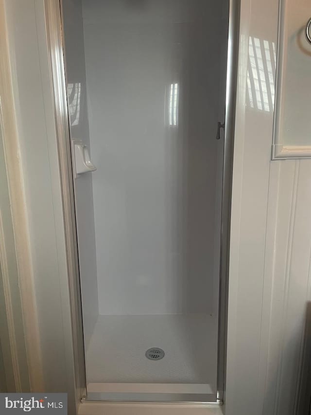 bathroom featuring a shower with door