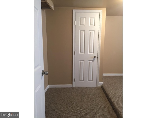 hallway with carpet floors