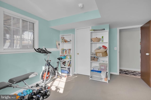 exercise room featuring carpet floors