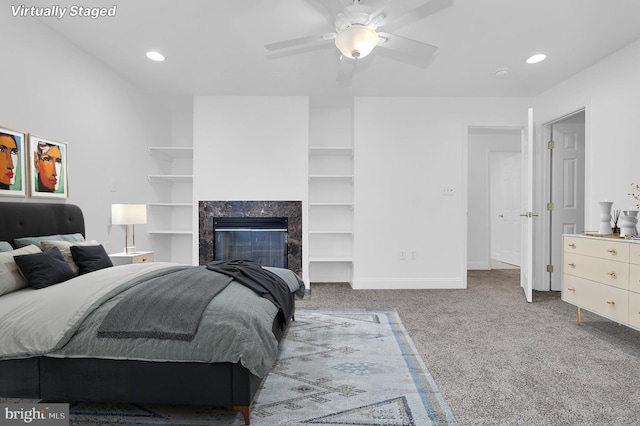 bedroom with carpet and ceiling fan