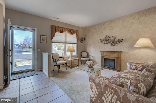 living room featuring light tile patterned floors