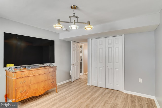 bedroom featuring light hardwood / wood-style floors and a closet