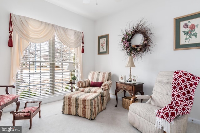 living area with carpet flooring