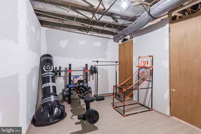 workout room featuring wood-type flooring