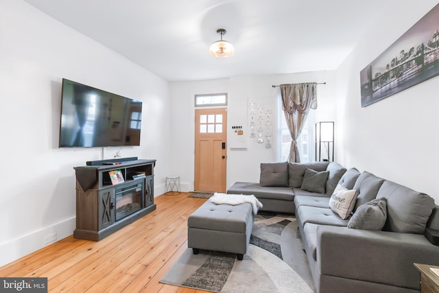 living room with hardwood / wood-style floors