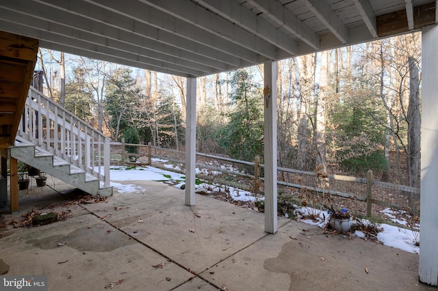 view of snow covered patio