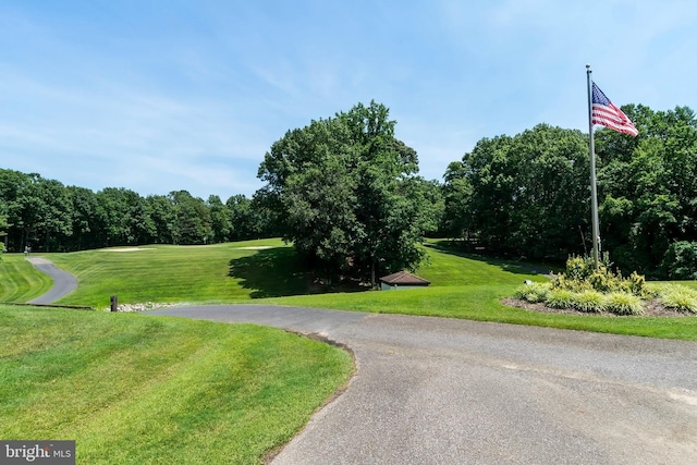 view of property's community with a lawn