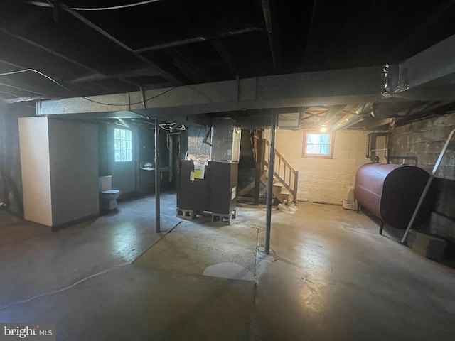 basement with heating unit