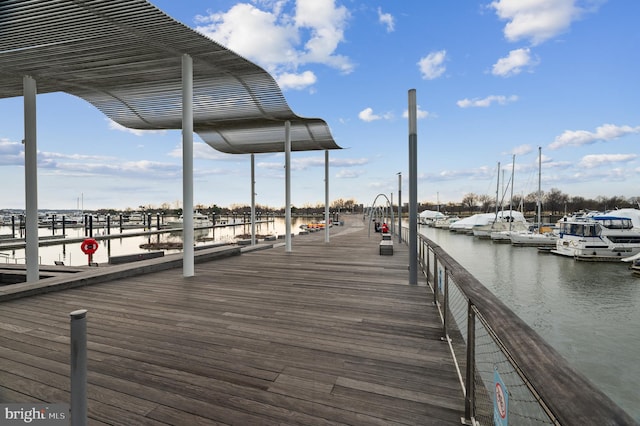 view of dock featuring a water view