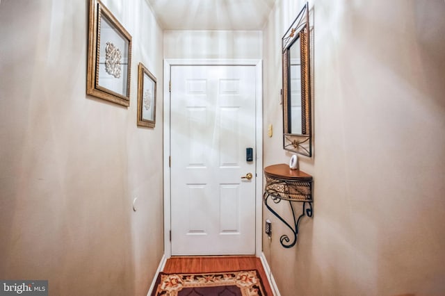 entryway featuring baseboards and wood finished floors