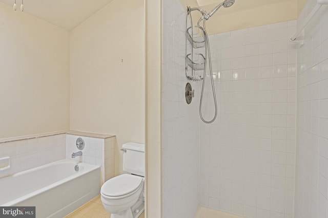 bathroom with toilet and shower with separate bathtub