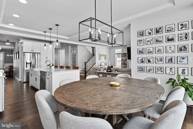 1335 Ashton Rd, Mechanicsburg, PA 17055 - dining space featuring a chandelier, recessed lighting, plenty of natural light, crown molding, and a tray ceiling