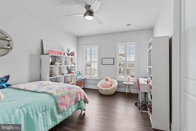 1335 Ashton Rd, Mechanicsburg, PA 17055 - bedroom with dark wood-style flooring, baseboards, visible vents, and ceiling fan