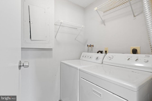 laundry area featuring electric panel and washer and dryer