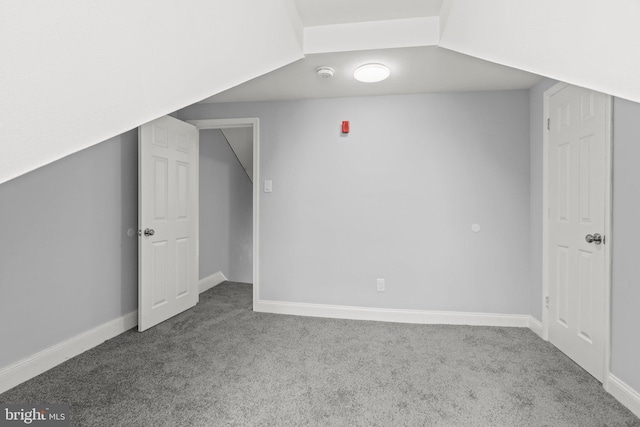 additional living space with vaulted ceiling and carpet flooring