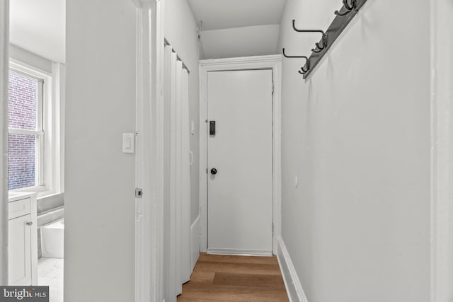 hallway with light wood-type flooring