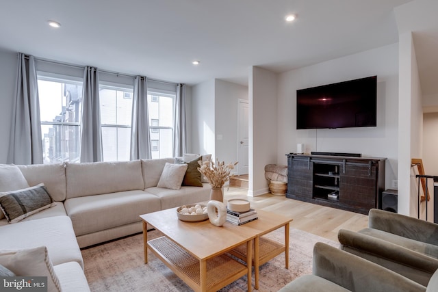 living room featuring light wood-type flooring