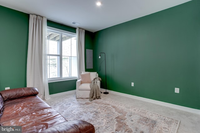 sitting room with light carpet