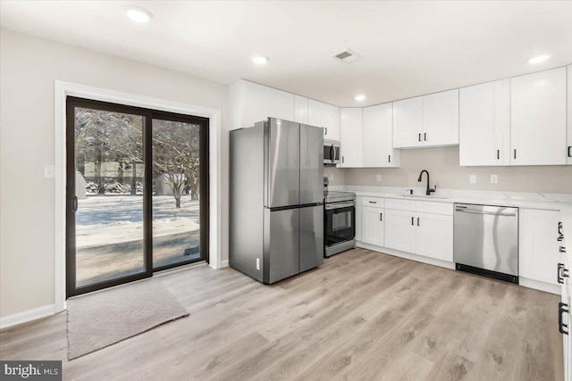 kitchen with sink, white cabinetry, and stainless steel appliances