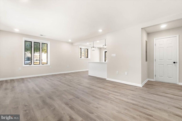 unfurnished living room with light hardwood / wood-style floors