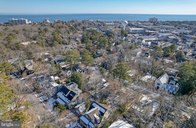 bird's eye view featuring a water view