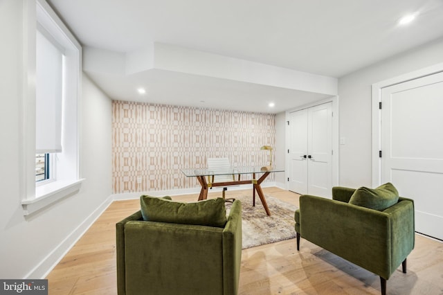 living room featuring light wood-type flooring