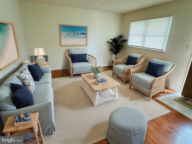 living room with light hardwood / wood-style floors