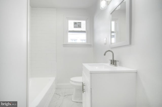 full bathroom featuring toilet, vanity, and shower / washtub combination