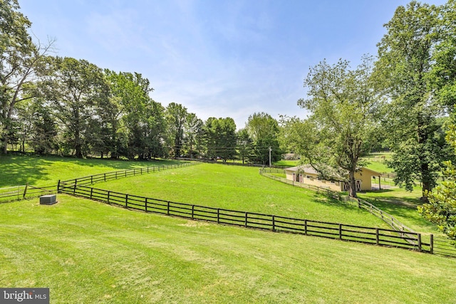 view of community featuring a rural view and a lawn