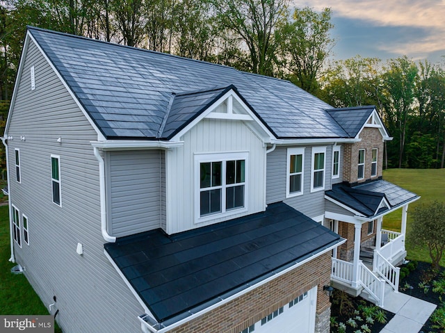 exterior space with a garage