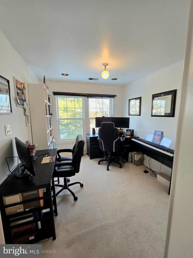 view of carpeted home office