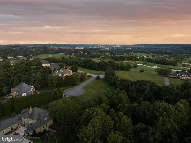 view of aerial view at dusk